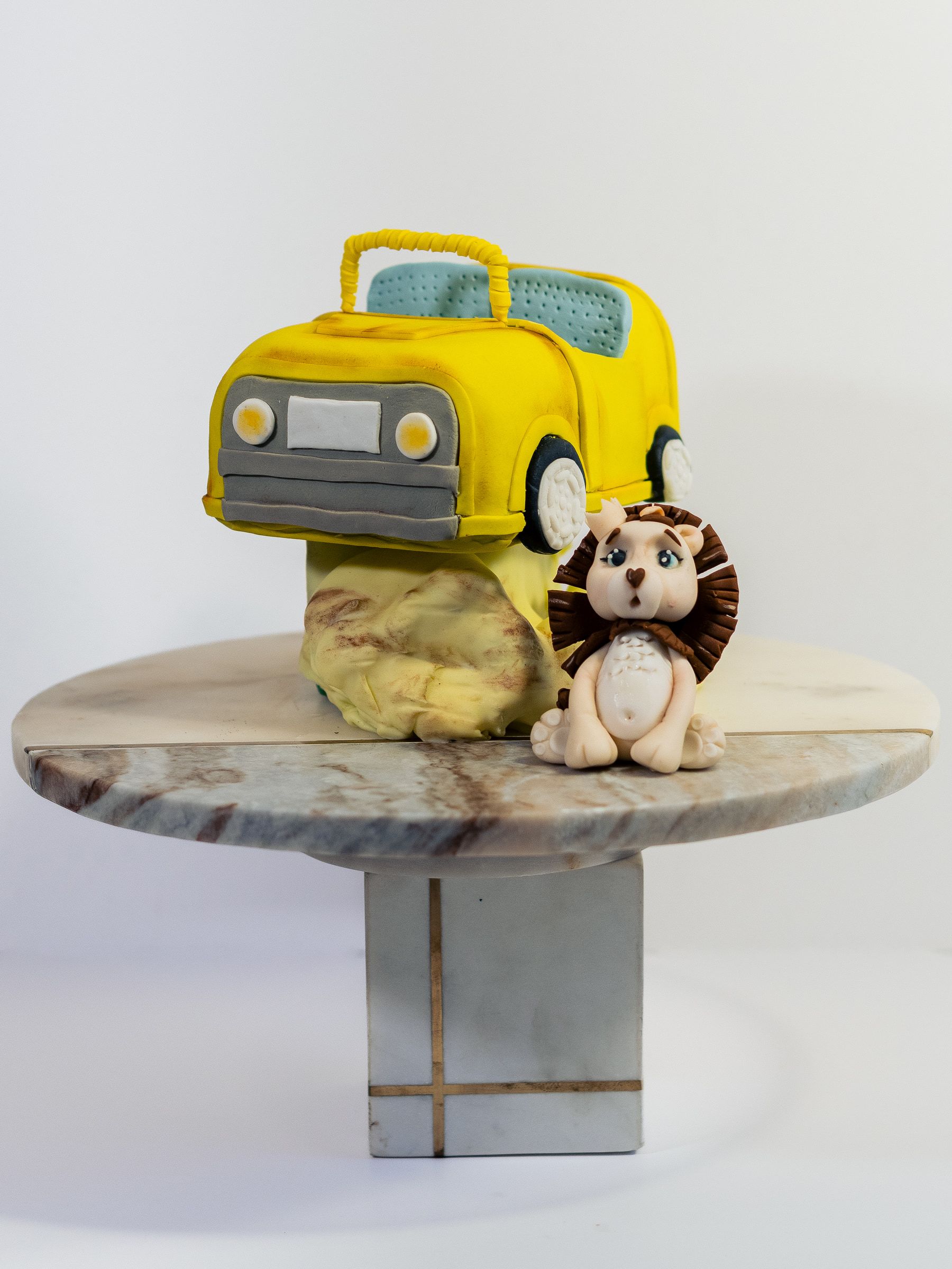 Yellow car and lion