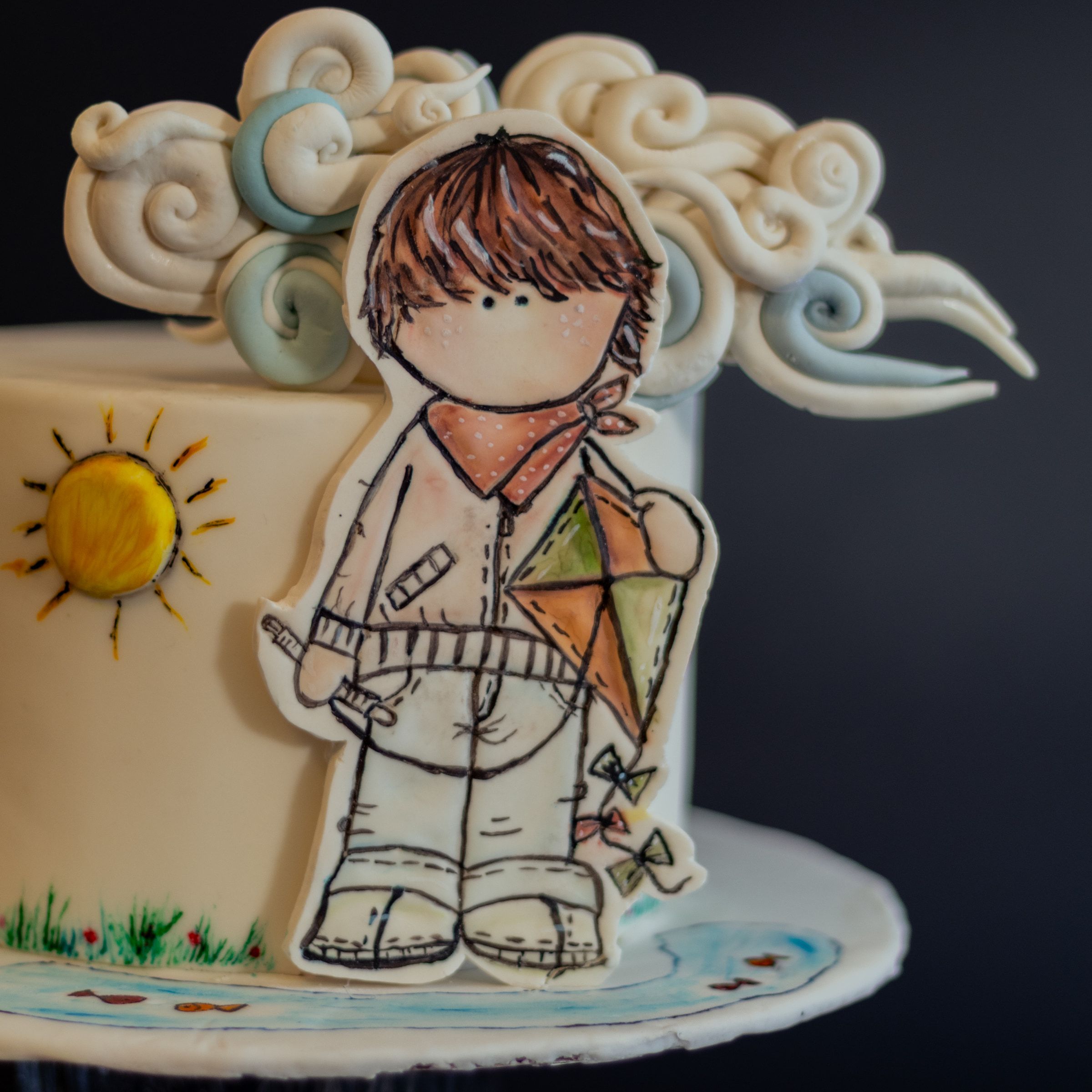 Drawn boy with kite