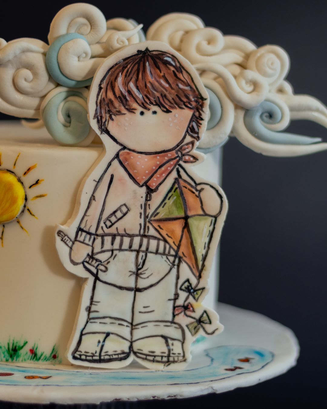 Drawn boy with kite