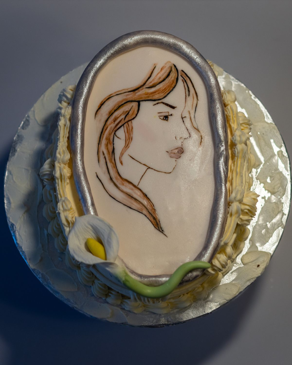 Painted portrait with calla lilies