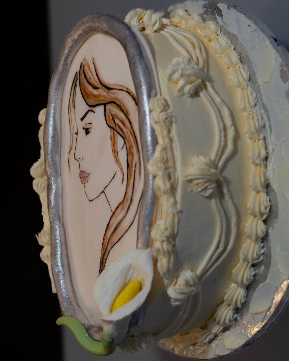 Painted portrait with calla lilies